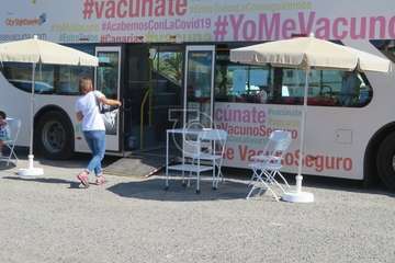 La vacuguagua en la explanada de Melenara/TA.